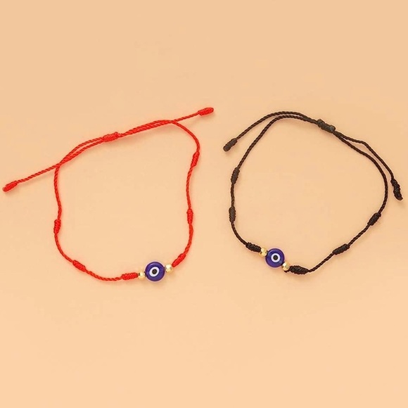 Urban Outfitters Jewelry - 2pc Red and Black Evil Eye Crystal Protection Spiritual Adjustable Brace…